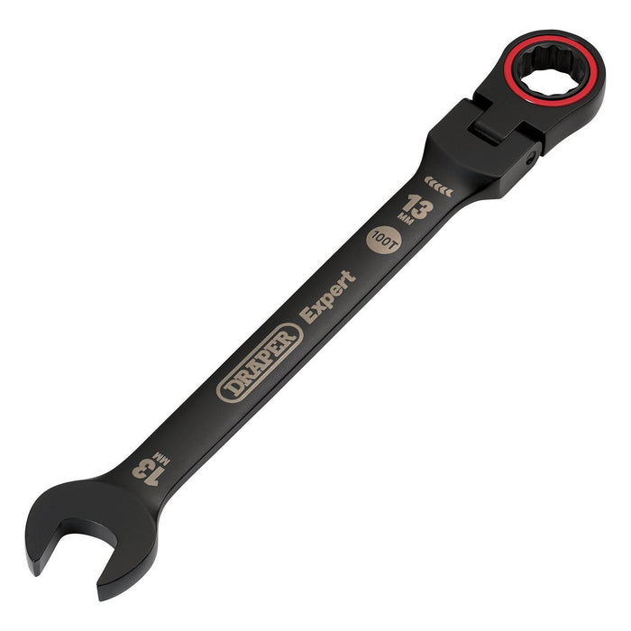Draper Expert HI-TORQ Metric Flexible Head Ratchet Combination Spanner, 13mm, Black Draper - Town Tools