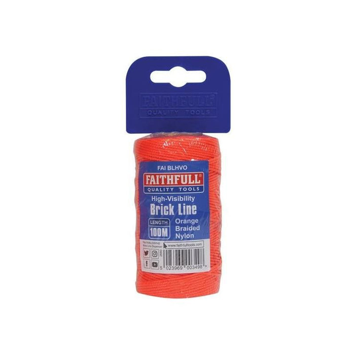 Faithfull Hi-Vis Nylon Brick Line 100m (330ft) Orange Faithfull - Town Tools