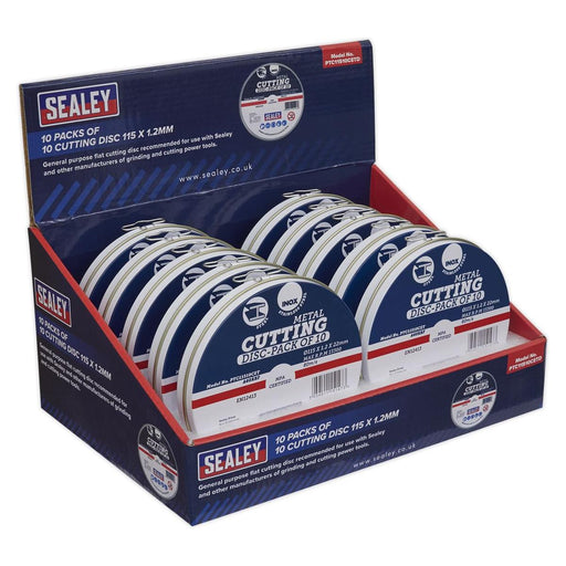 Sealey Cutting Disc 115 x 1.2mm Countertop Display Box 10 Packs of 10 Sealey - Town Tools 