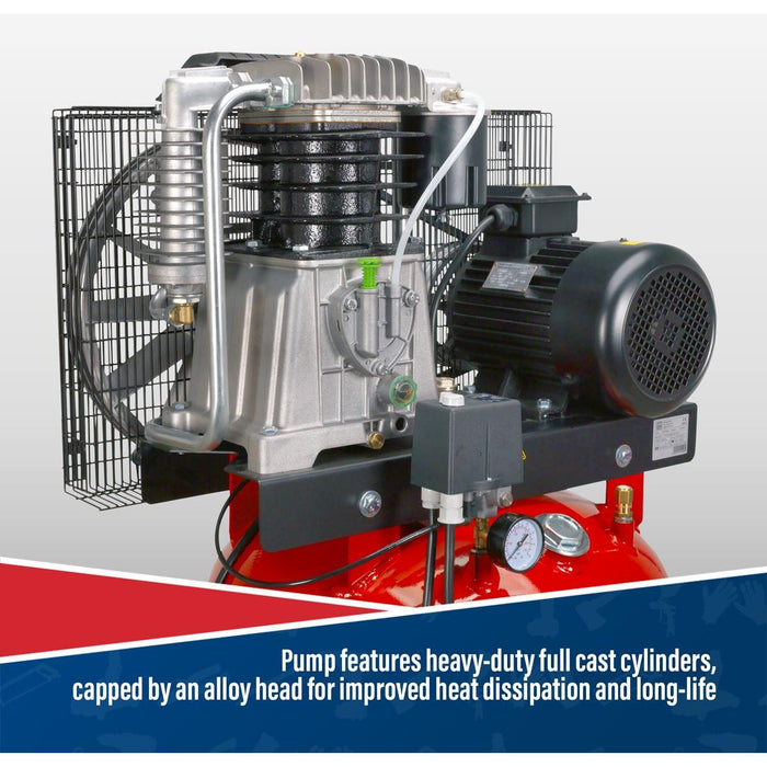 270L Vertical Belt Drive Air Compressor with Cast Cylinders 7.5hp 3ph 2-Stage Sealey - Town Tools 