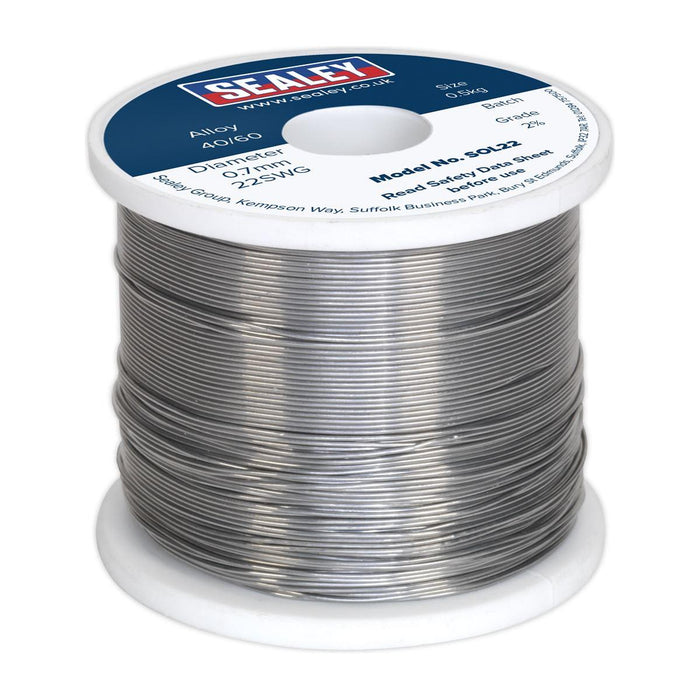 Sealey Solder Wire Quick Flow 2% 0.7mm/22SWG 40/60.5kg Reel SOL22 Sealey - Town Tools 