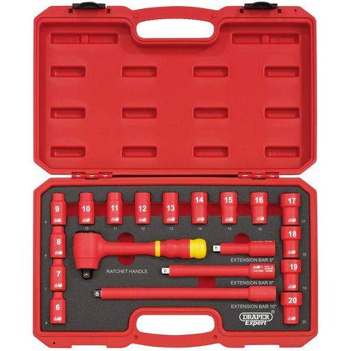 Draper VDE Approved Fully Insulated Socket Set, 3/8" Sq. Dr. (19 Piece) 31057 Draper - Town Tools 