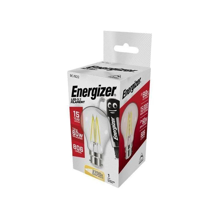 Energizer® LED BC (B22) GLS Filament Dimmable Bulb, Warm White 806 lm 7.2W Energizer® - Town Tools
