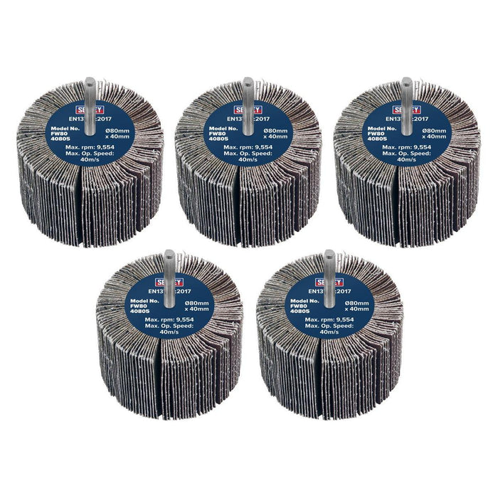 Sealey 80 x 40mm Abrasive Flap Wheel on 6mm Shaft 80Grit - Pack of 5 FW8040805 Sealey - Town Tools 