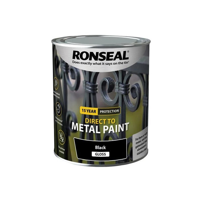 Ronseal Direct to Metal Paint Black Gloss 750ml Ronseal - Town Tools