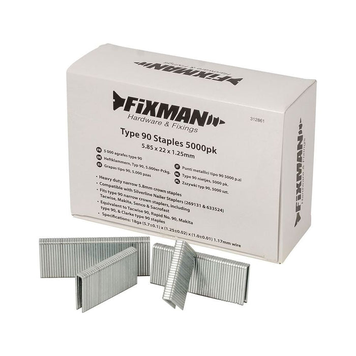 Fixman Type 90 Staples 5000pk 5.80 x 22 x 1.25mm Fixman - Town Tools 