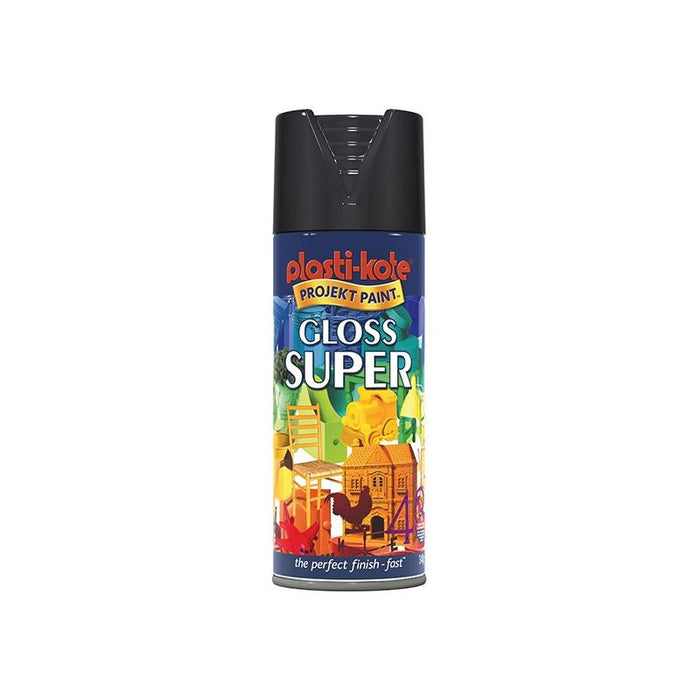 Plastikote Gloss Super Spray Black 400ml PlastiKote - Town Tools