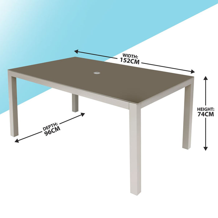 Dellonda Fusion Aluminium Garden Dining Table with Tempered Glass & Parasol Hole - Light Grey