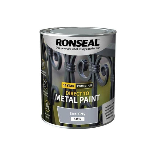 Ronseal Direct to Metal Paint Steel Grey Satin 750ml Ronseal - Town Tools