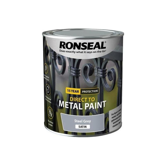 Ronseal Direct to Metal Paint Steel Grey Satin 750ml Ronseal - Town Tools