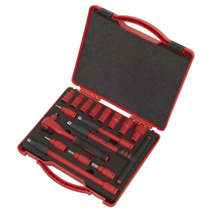 Sealey Insulated Socket Set 16pc 3/8"Sq Drive 6pt WallDrive VDE Approved AK7940 Sealey - Town Tools 