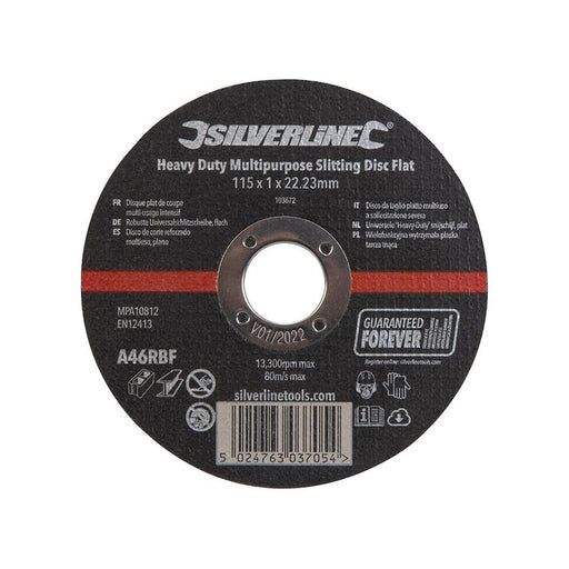 Silverline Heavy Duty Multipurpose Slitting Disc Flat 115 x 1 x 22.23mm Silverline - Town Tools 