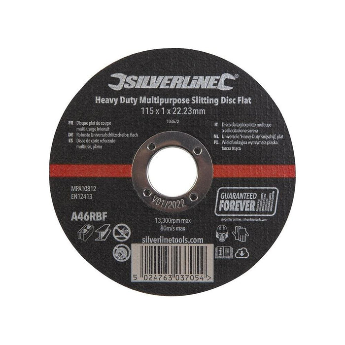 Silverline Heavy Duty Multipurpose Slitting Disc Flat 115 x 1 x 22.23mm Silverline - Town Tools 