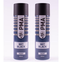 2 X PMA Matt Black Paint Spray Aerosol 500ml High Coverage Matt Black