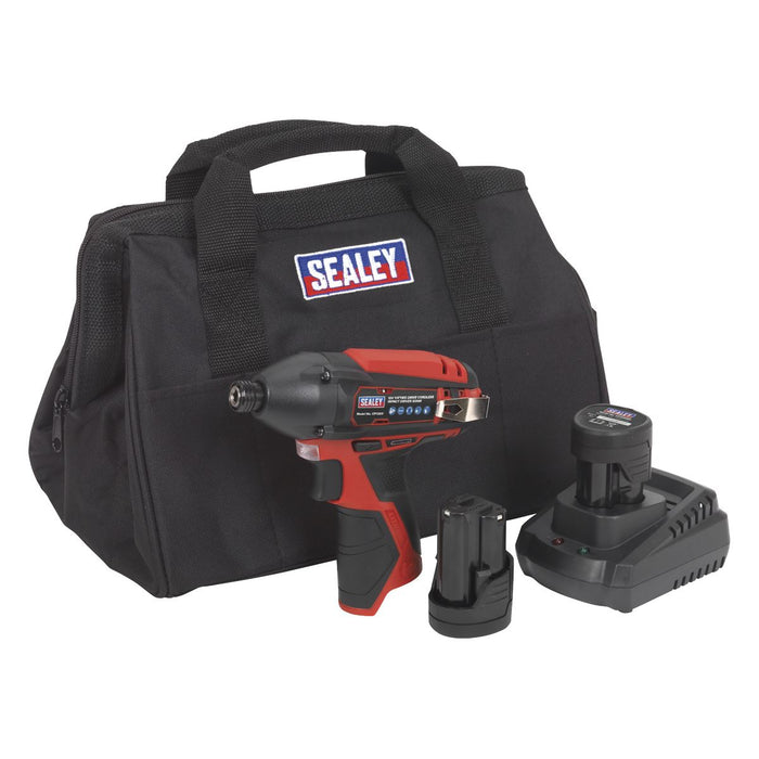 SV12 Series 1/4"Hex Drive Cordless Impact Driver Kit 12V 1.5Ah - 2 Batteries Sealey - Town Tools 