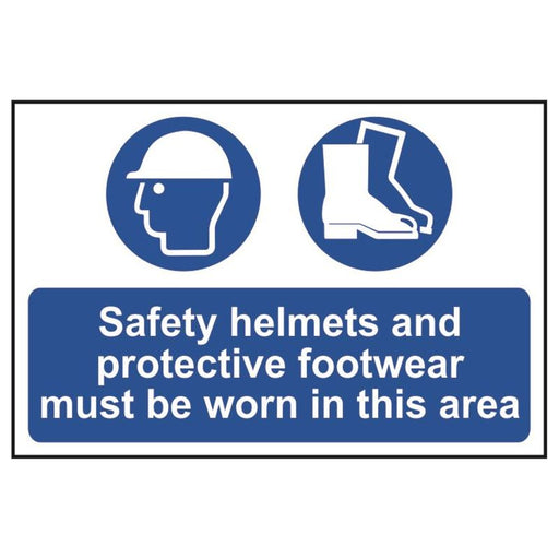 Scan Safety Helmets & Footwear To Be Worn - PVC Sign 600 x 400mm Scan - Town Tools