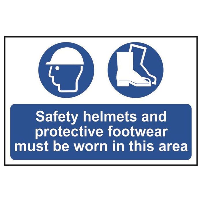 Scan Safety Helmets & Footwear To Be Worn - PVC Sign 600 x 400mm Scan - Town Tools
