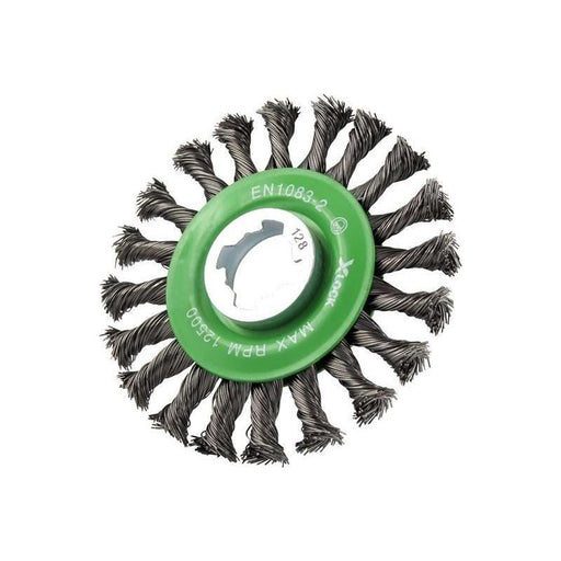 Faithfull X-LOCK Conical Wire Brush 115mm M14x2, 0.50mm Stainless Steel Wire Faithfull - Town Tools