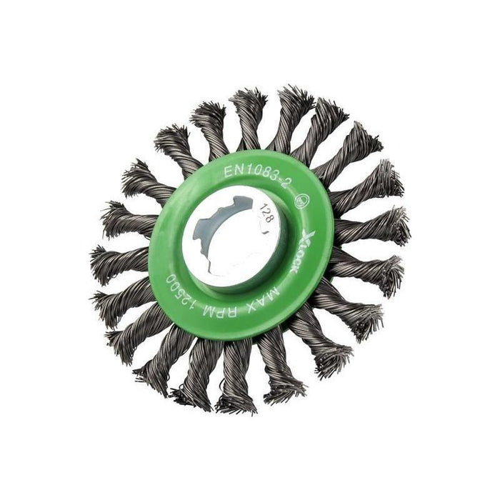 Faithfull X-LOCK Conical Wire Brush 115mm M14x2, 0.50mm Stainless Steel Wire Faithfull - Town Tools