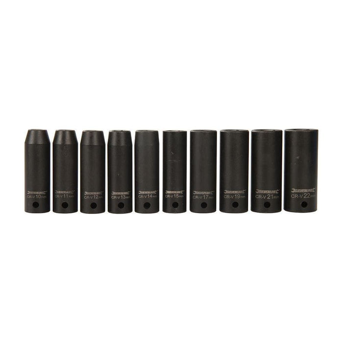 Silverline Deep Impact Socket Set 1/2" Drive 6pt Metric 10pce 10 - 22mm Silverline - Town Tools 