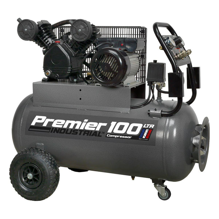 Sealey Air Compressor 100L Belt Drive 3hp with Front Control Panel SAC3103B Sealey - Town Tools 