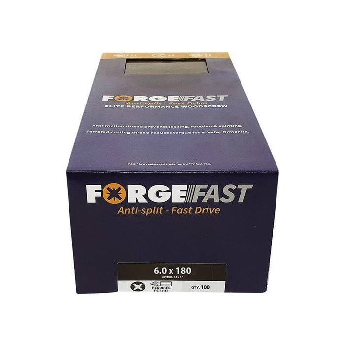 Forgefix ForgeFast Pozi Compatible Elite Performance Wood Screw ZY 6.0 x 180mm Box 100 ForgeFix - Town Tools