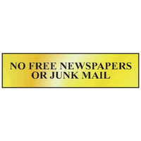 Scan No Free Newspapers Or Junk Mail - Polished Brass Effect 200 x 50mm