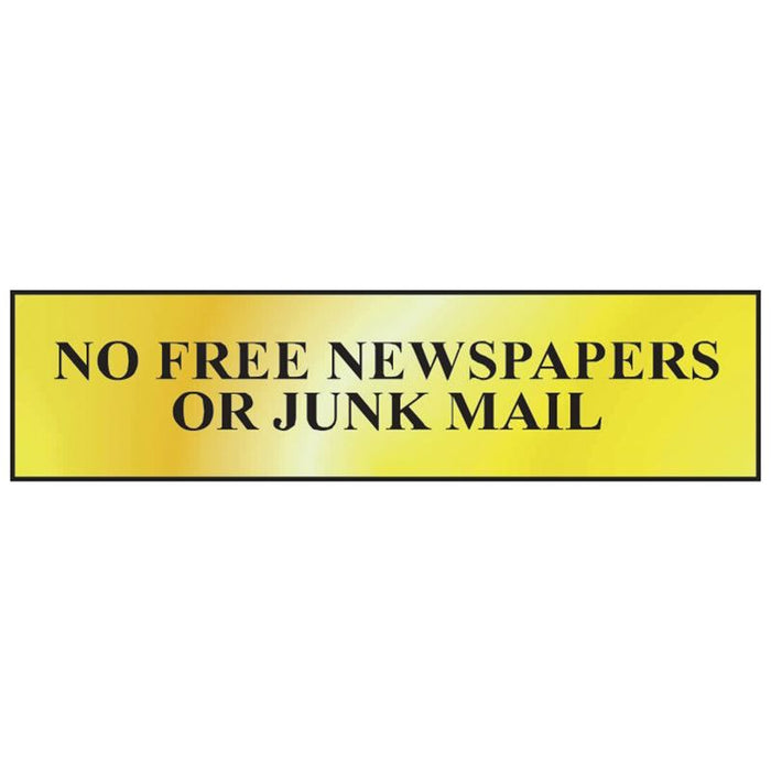 Scan No Free Newspapers Or Junk Mail - Polished Brass Effect 200 x 50mm Scan - Town Tools