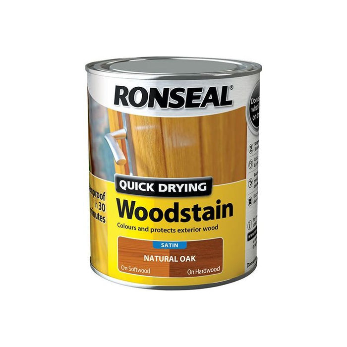 Ronseal Quick Drying Woodstain Satin Natural Oak 750ml Ronseal - Town Tools