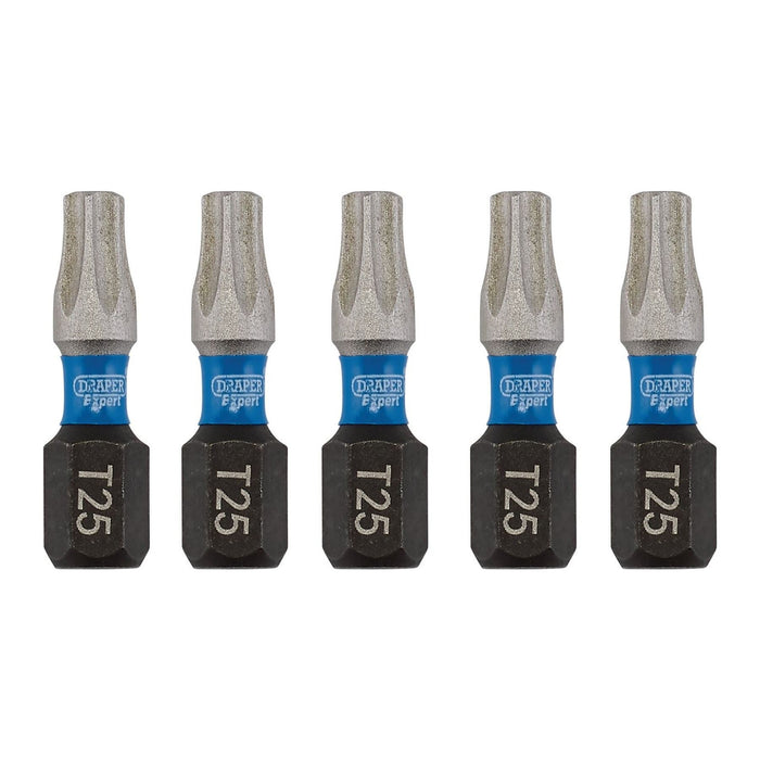 Draper Expert TX-STAR Impact Screwdriver Bits, T25 x 25mm, 1/4" Hex (Pack of 5) Draper - Town Tools 