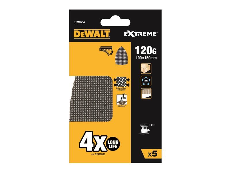 DeWALT Power Tools EXTREME Mesh Delta Sander Sheet 100 x 150mm 120G (Pack 5) DeWALT Power Tools - Town Tools