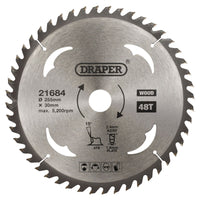 Draper TCT Circular Saw Blade for Wood, 255 x 30mm, 48T 21684