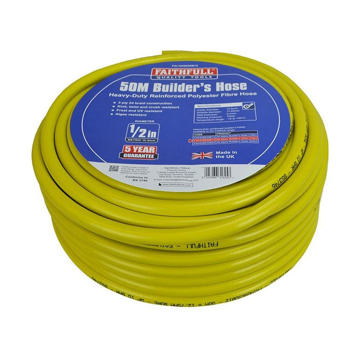 Faithfull Heavy-Duty Reinforced Builder's Hose 50m 12.5mm (1/2in) Diameter Faithfull - Town Tools