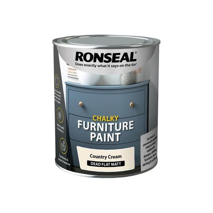 Ronseal Chalky Furniture Paint Country Cream 750ml Ronseal - Town Tools