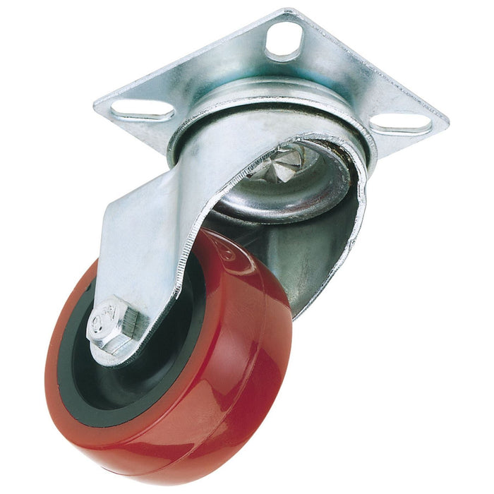 Polyurethane Wheeled Swivel Plate Fixing Castor, 50mm Diameter, S.W.L. 50kg Draper - Town Tools