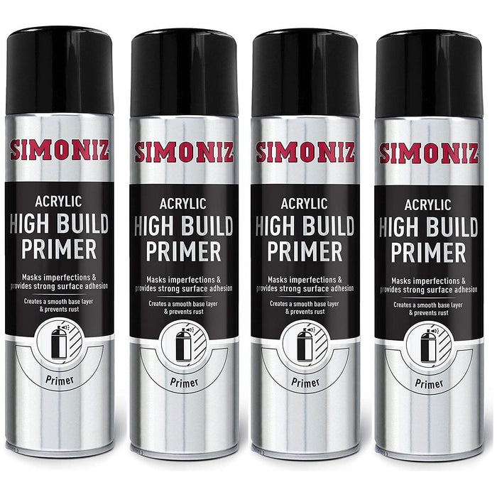 4x Simoniz High Build Primer Spray Putty Filler Aerosol Paint 500ml SIMB90D Simoniz - Town Tools 