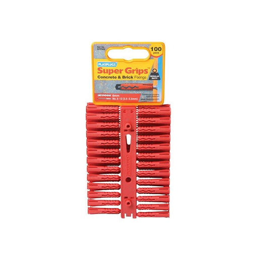Plasplugs SRP 502 Solid Wall Super Grips™ Fixings Red (100) Plasplugs - Town Tools