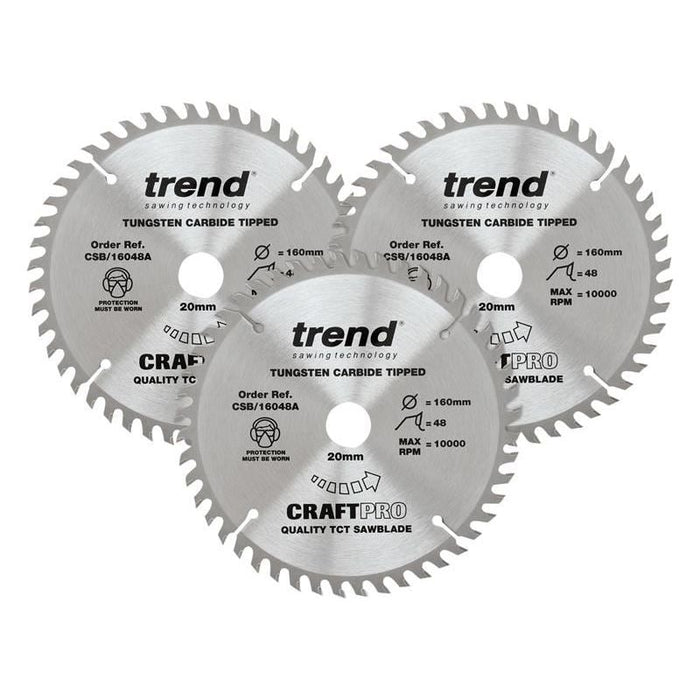 Trend CraftPro Plunge Saw Blade 160 x 20mm x 48T (Pack 3) Trend - Town Tools