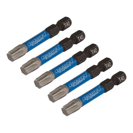 Draper Expert TX-STAR Impact Screwdriver Bits, T40 x 50mm, 1/4" Hex (Pack of 5) Draper - Town Tools 