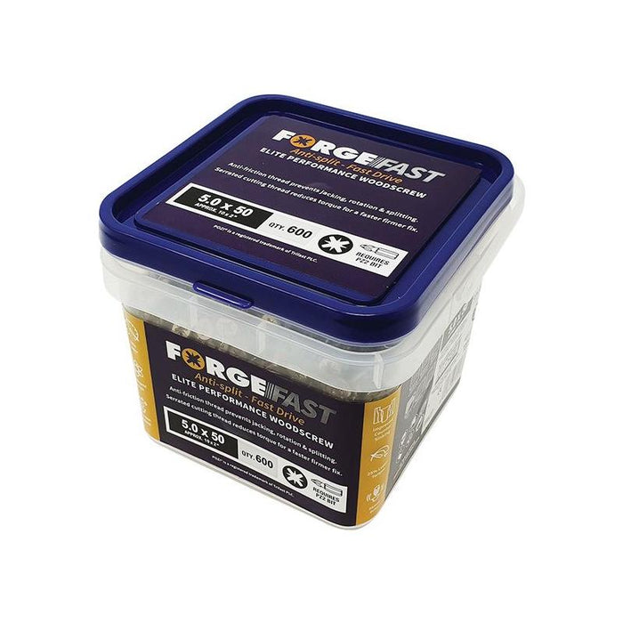 Forgefix ForgeFast Pozi Compatible Elite Performance Wood Screw ZY 5.0 x 50mm Tub 600 ForgeFix - Town Tools