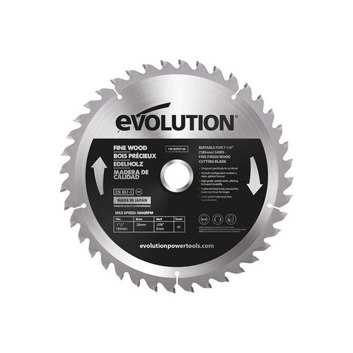 Evolution Fine Wood Mitre/Table Saw Blade 185 x 20mm x 40T Evolution - Town Tools