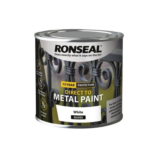 Ronseal Direct to Metal Paint White Gloss 250ml Ronseal - Town Tools