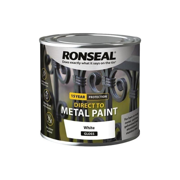 Ronseal Direct to Metal Paint White Gloss 250ml Ronseal - Town Tools