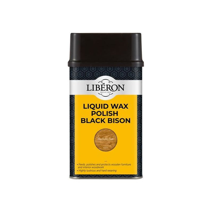 Liberon Liquid Wax Polish Black Bison Medium Oak 500ml Liberon - Town Tools