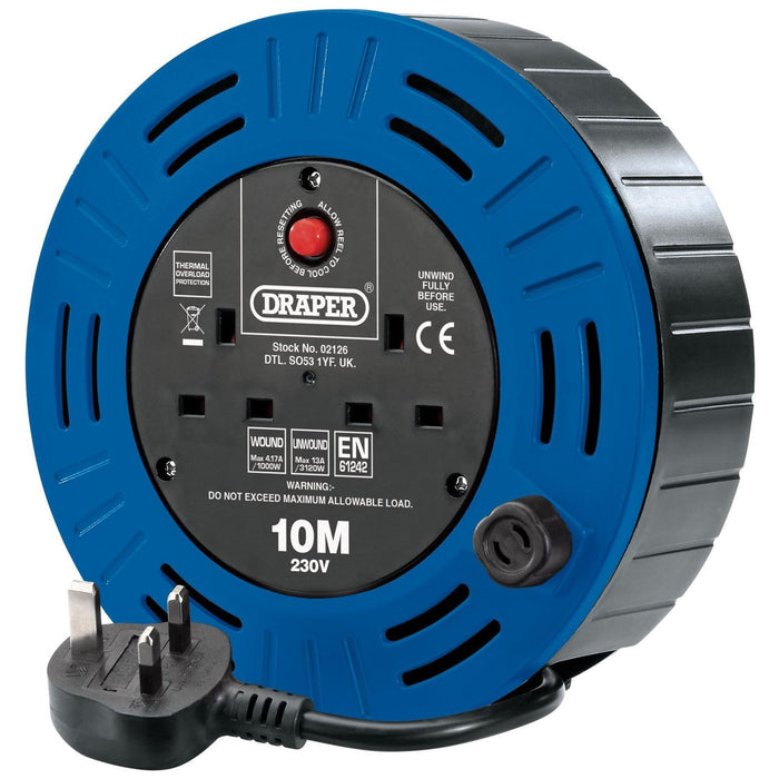 Draper 230V Twin Socket Cable Reel, 10m 02126 Draper - Town Tools 