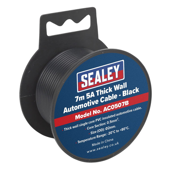 Sealey 5A Thick Wall Automotive Cable 7m - Black AC0507B Sealey - Town Tools 