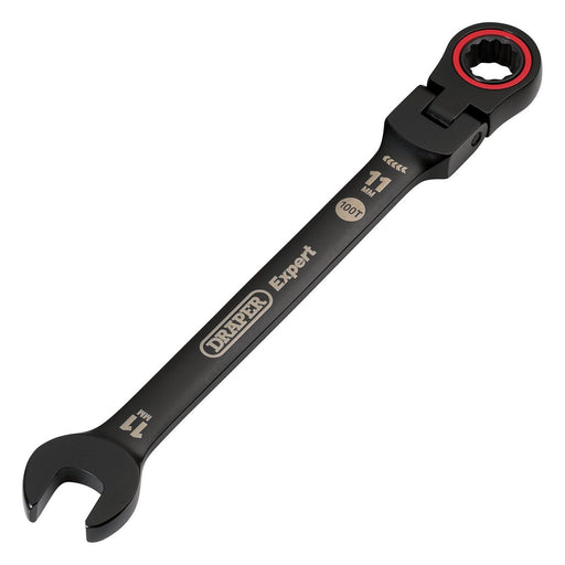 Draper Expert HI-TORQ Metric Flexible Head Ratchet Combination Spanner, 11mm, Black Draper - Town Tools