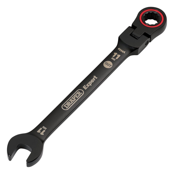 Draper Expert HI-TORQ Metric Flexible Head Ratchet Combination Spanner, 11mm, Black Draper - Town Tools