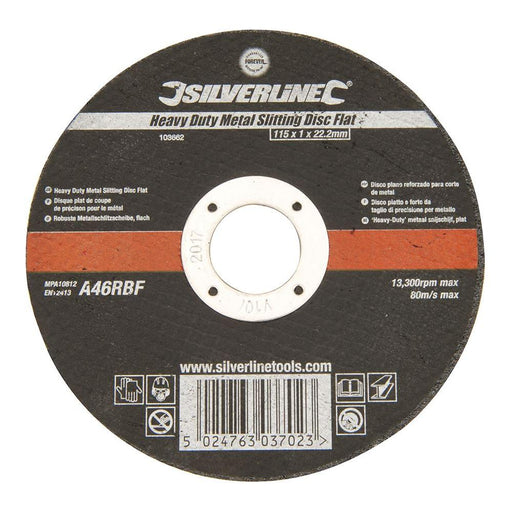 Silverline Heavy Duty Metal Slitting Disc Flat 115 x 1 x 22.23mm Silverline - Town Tools 
