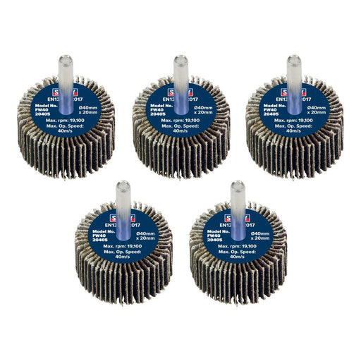 Sealey 40 x 20mm Abrasive Flap Wheel on 6mm Shaft 40Grit - Pack of 5 FW4020405 Sealey - Town Tools 